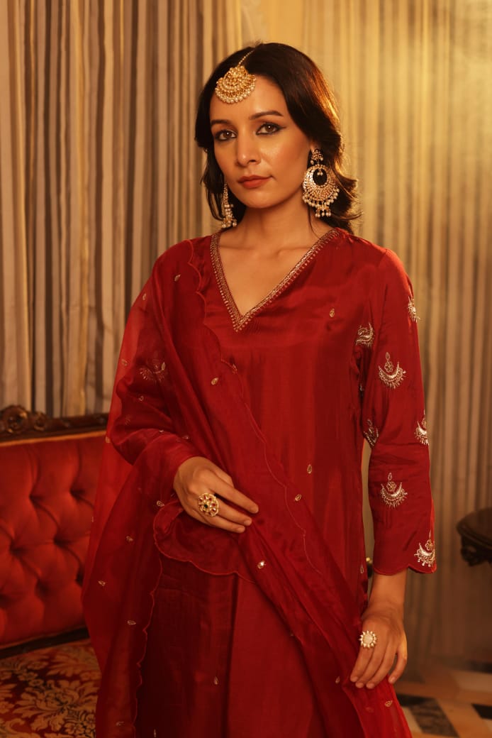 Maroon Heavy Salwar Kameez for women - Suit Set Kurti Pant Dupatta Set