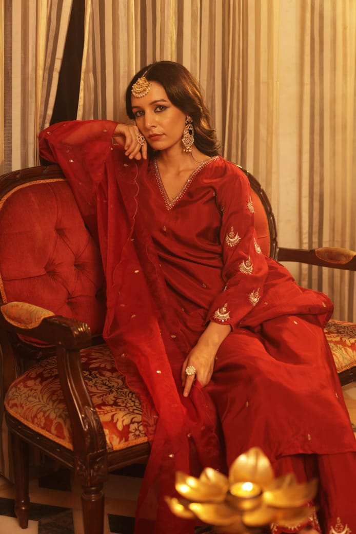 Maroon Heavy Salwar Kameez for women - Suit Set Kurti Pant Dupatta Set