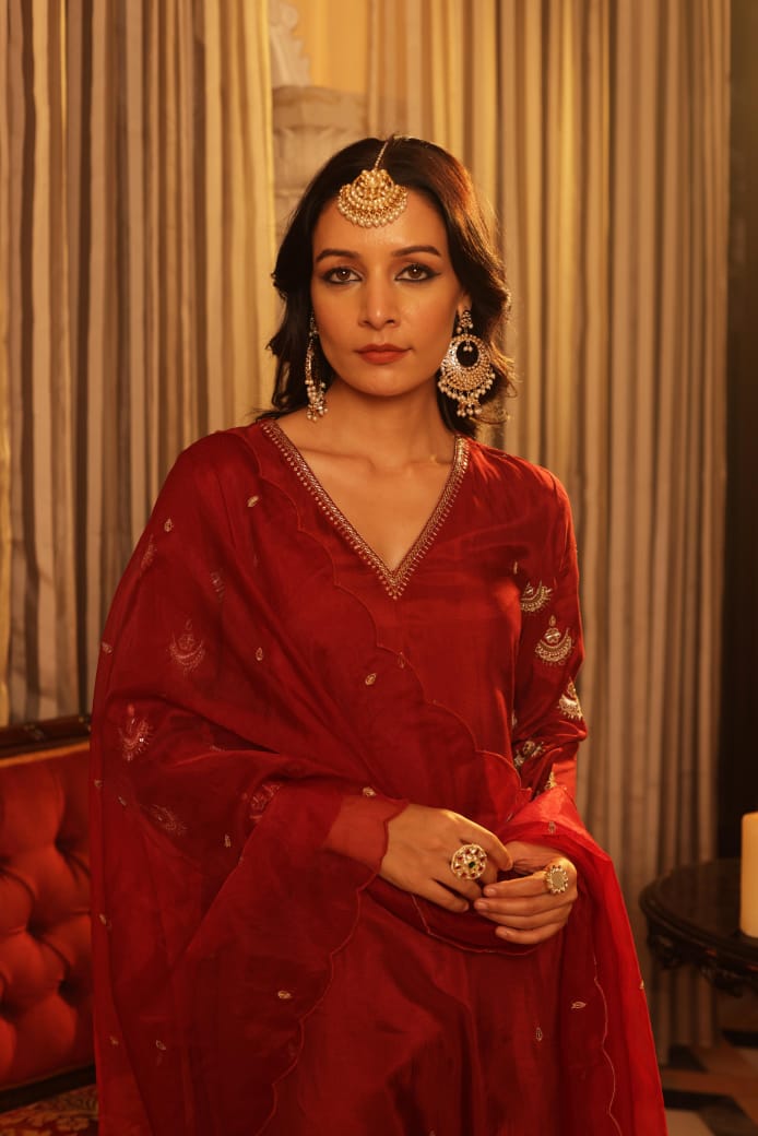 Maroon Heavy Salwar Kameez for women - Suit Set Kurti Pant Dupatta Set