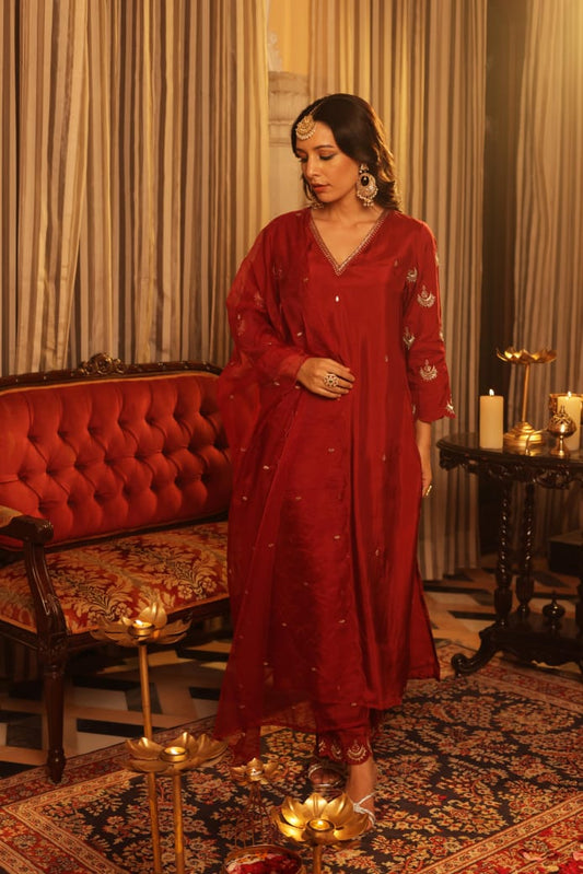Maroon Heavy Salwar Kameez for women - Suit Set Kurti Pant Dupatta Set