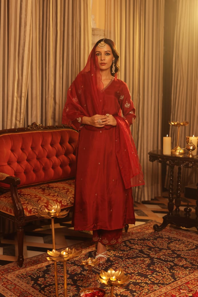 Maroon Heavy Salwar Kameez for women - Suit Set Kurti Pant Dupatta Set