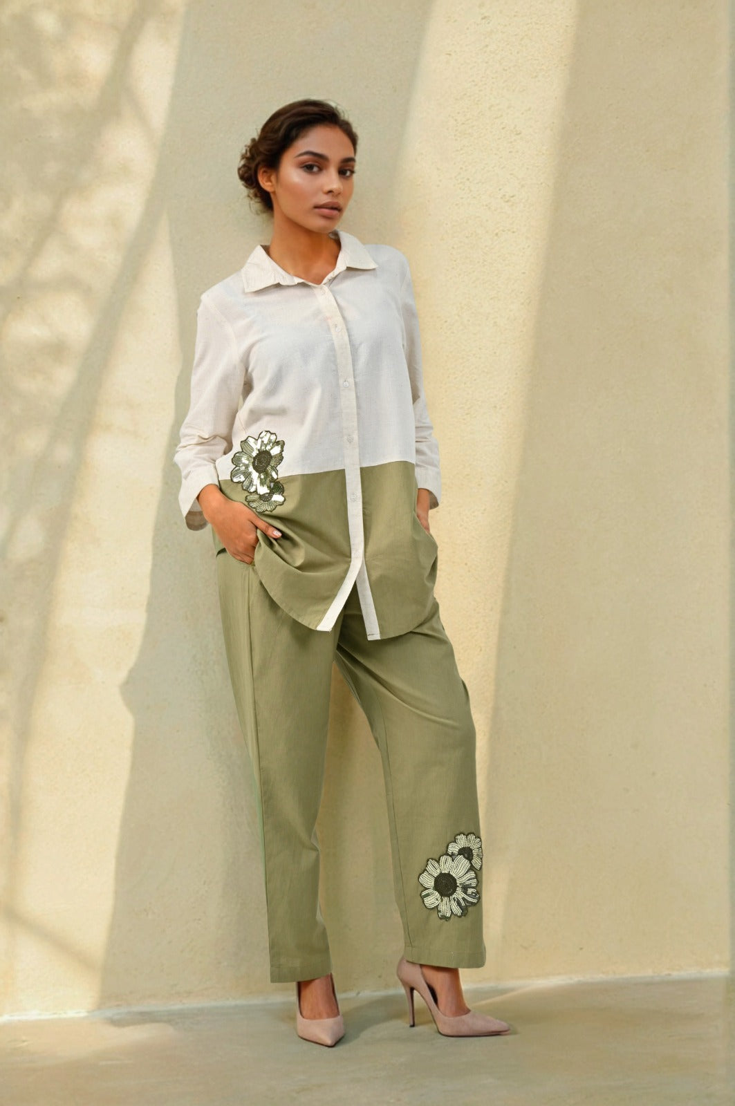White and Green Co-Ords for women - Coord Set for Women