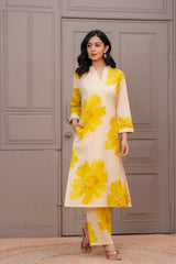 Yellow Floral Print Kurti pant set for women - Coord Set for Women