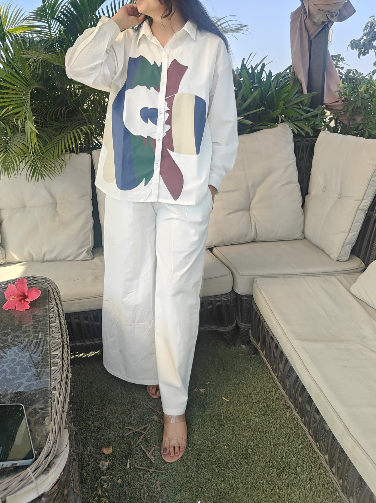 White floral printed Co-ord set for women