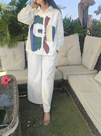 White floral printed Co-ord set for women