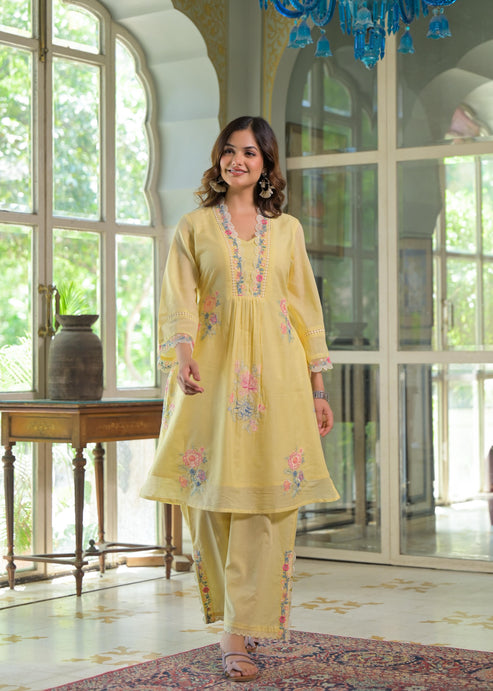 Sunlit Yellow Kurti Pant Set main image 0
