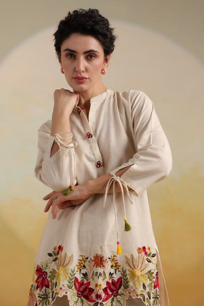 Floral Embroidered Beige Co-ord set