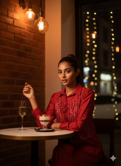 Maroon Sequin Partywear Waistcoat Co-Ord set - Coord Set for Women