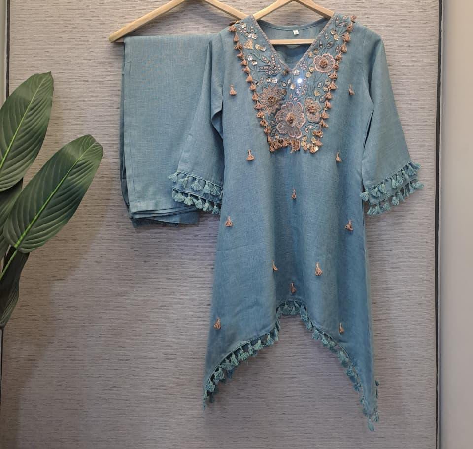 Floral Tassel Indo-Western Kurta Set