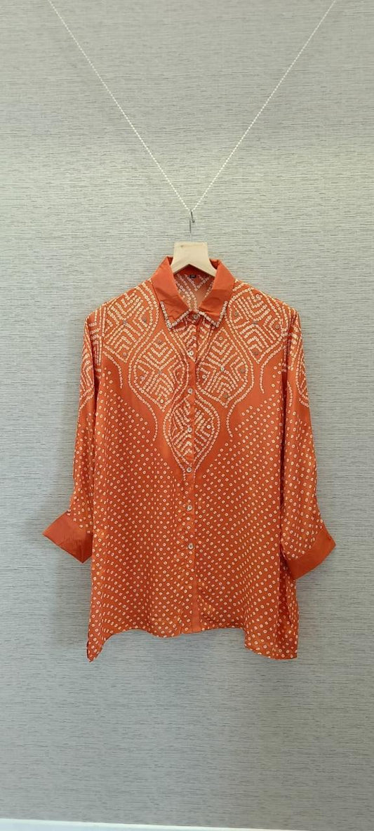 Orange Bandhani embellished Shirt