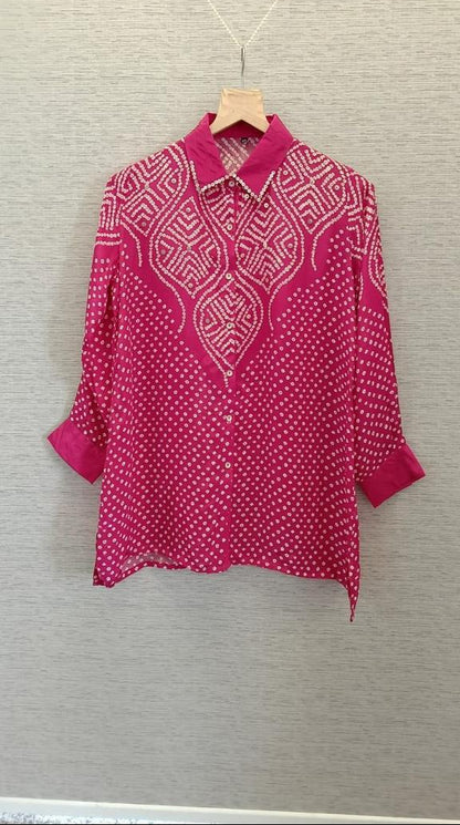 Pink Bandhani embellished Shirt