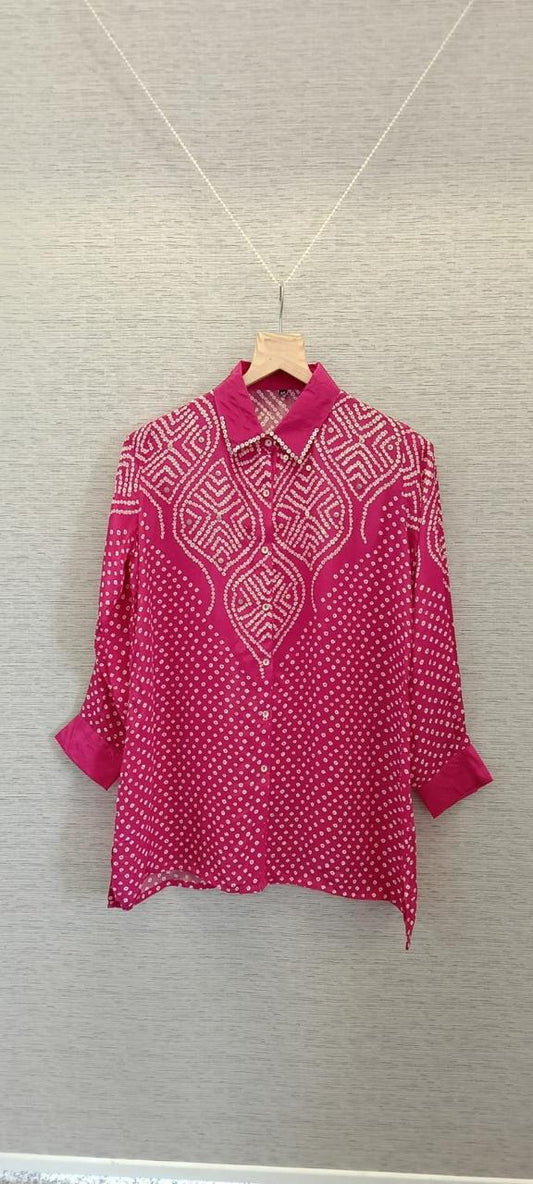 Pink Bandhani embellished Shirt
