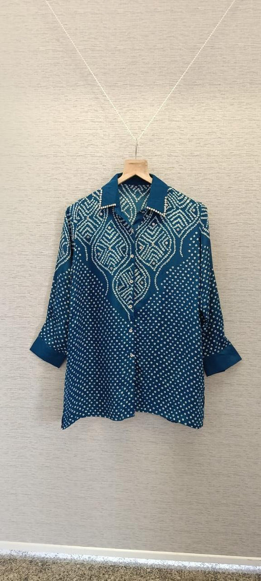 Blue Bandhani embellished Shirt