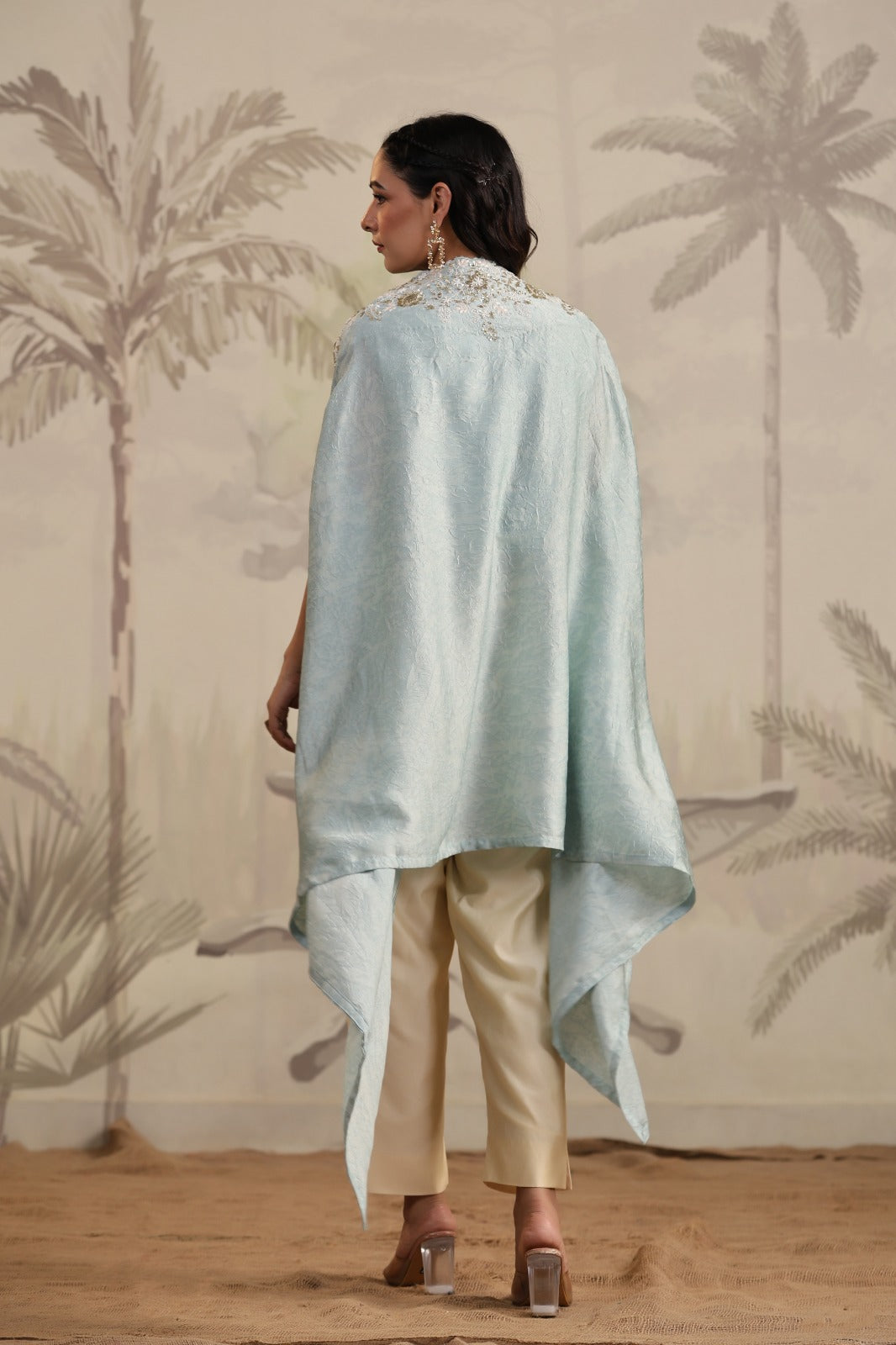 Pastel Blue Indo Western Kaftan Kurta Set for Women | Embroidered Co-Ord