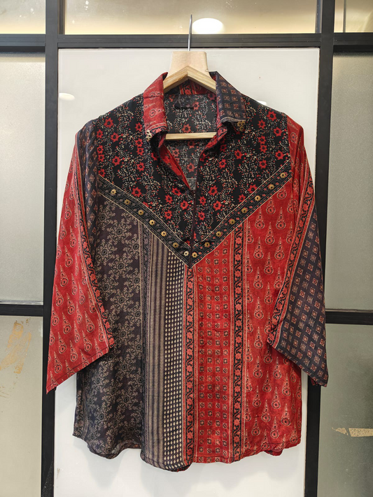 Designer Red and Black Ajrakh Top