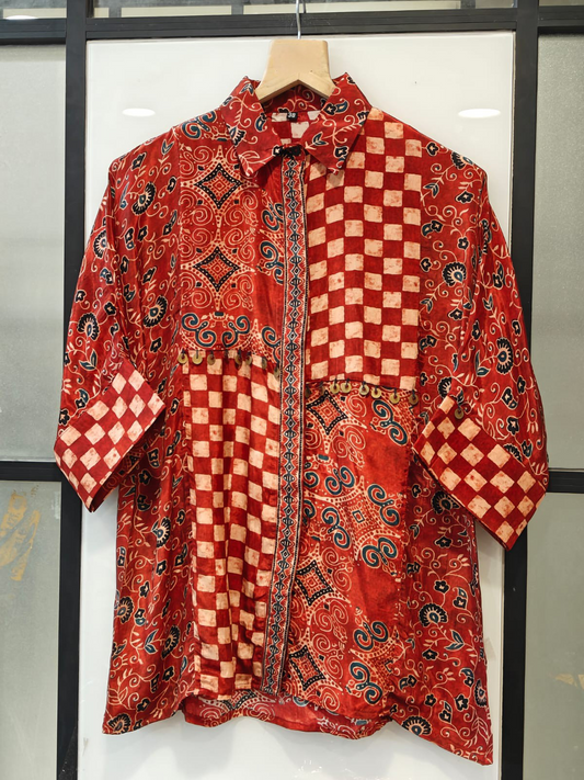 Red checkered Ajrakh Shirt