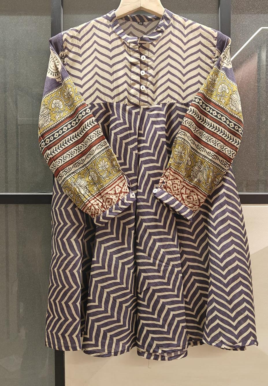 Purple Yellow Red Chevron Print Fusion A-Line Kurti