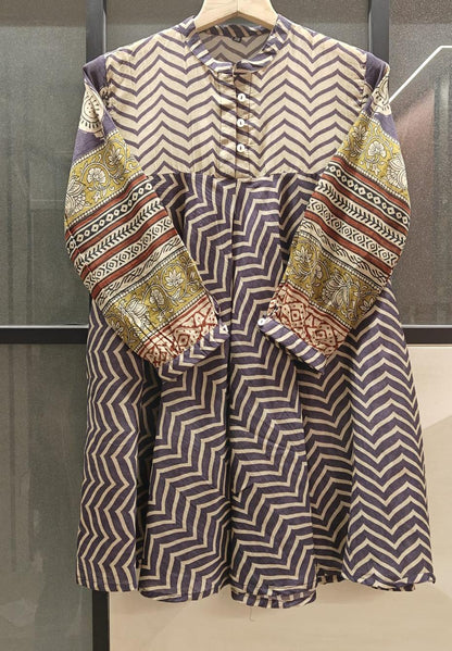 Purple Yellow Red Chevron Print Fusion A-Line Kurti
