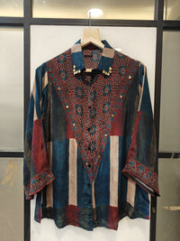 Blue and Beige Stripe Ajrakh printed Shirt