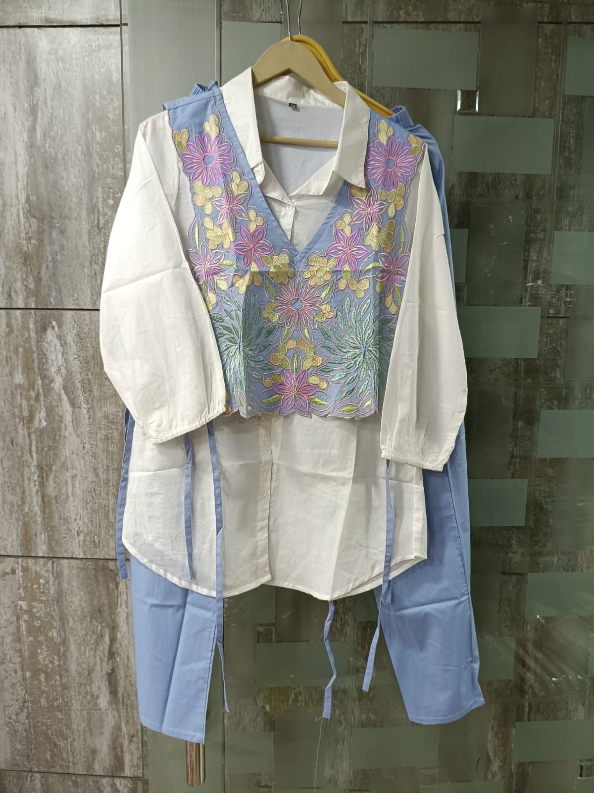 Powder Blue Floral Embroidered Waistcoat Co-ord Set