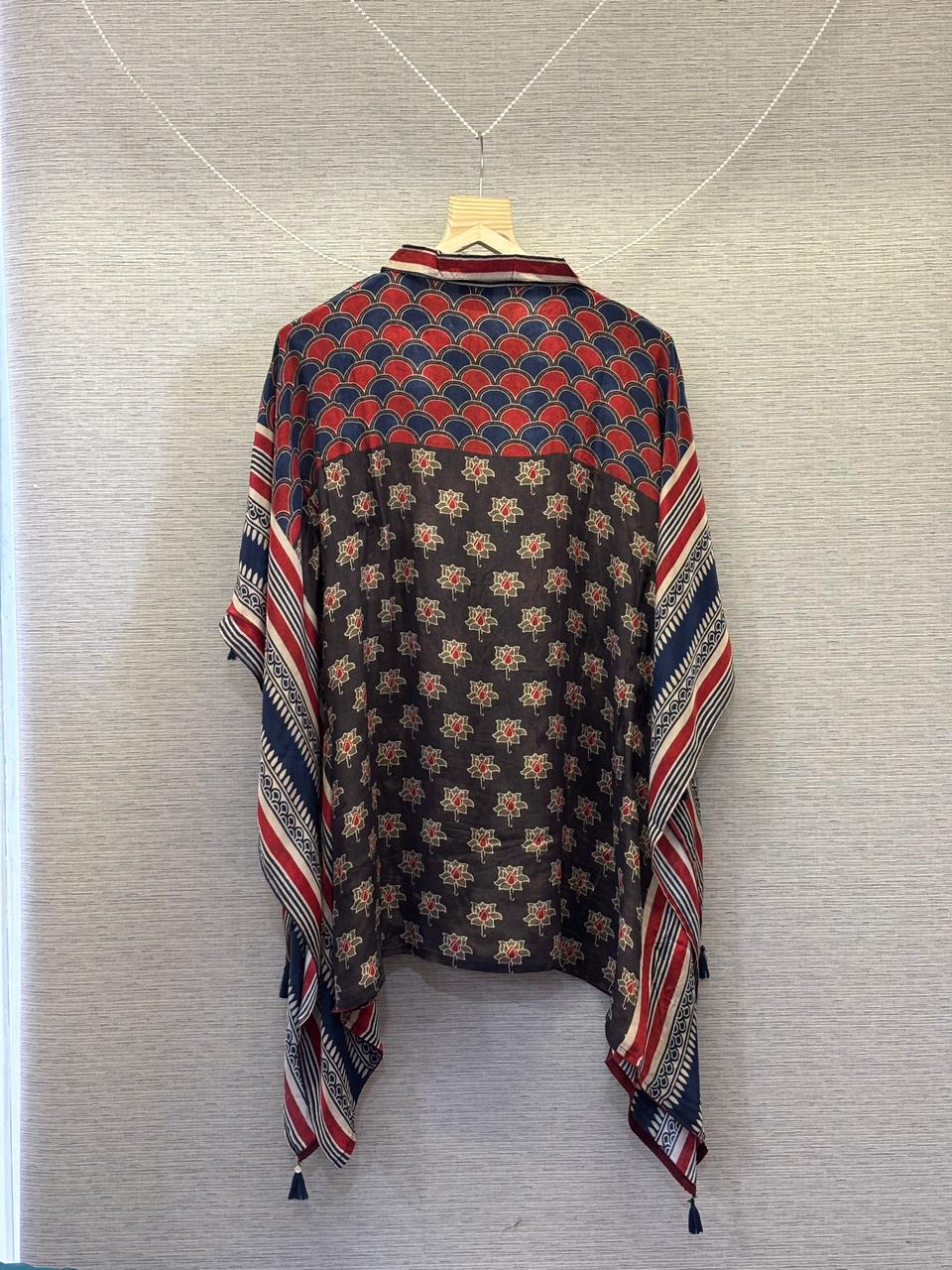 Red Blue Printed Fusion Kaftan Top