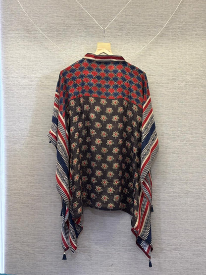 Red Blue Printed Fusion Kaftan Top