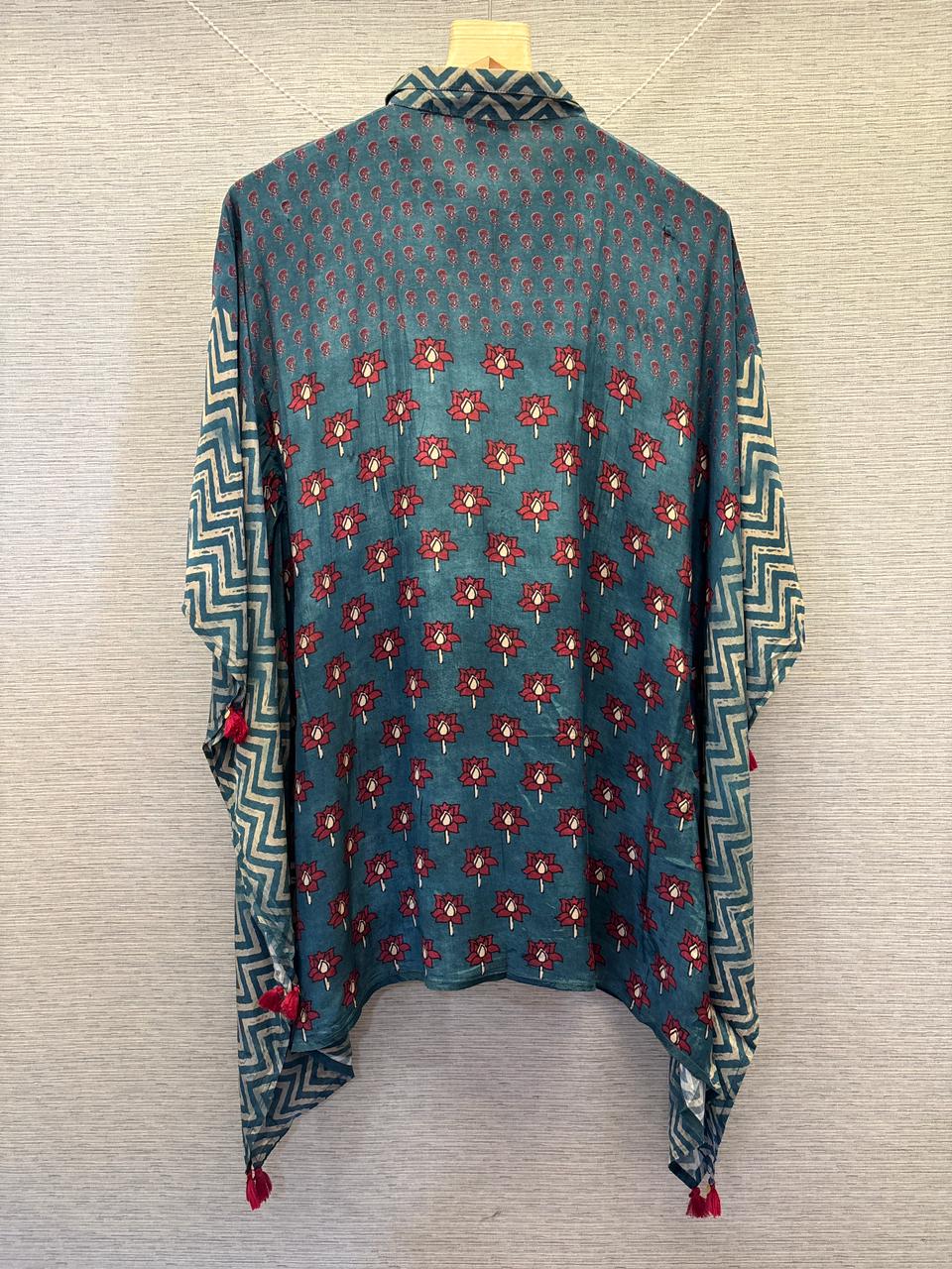Blue Floral Printed Fusion Kaftan Top