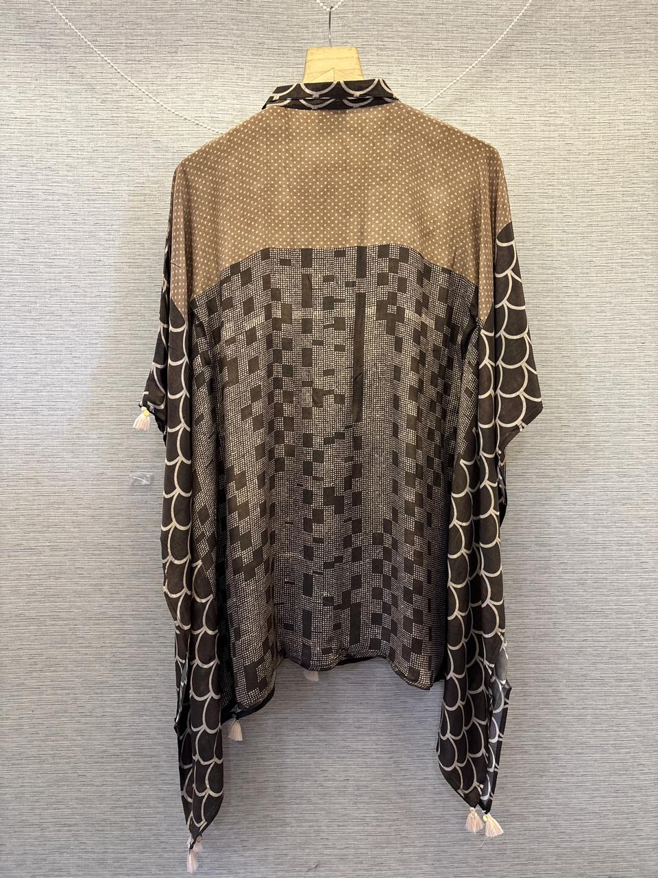 Brown and Grey Printed Fusion Kaftan Top