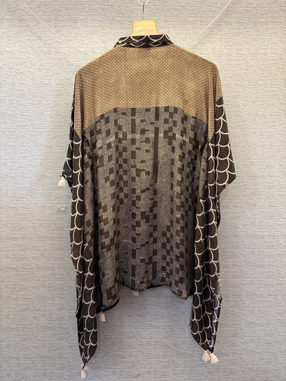 Brown and Grey Printed Fusion Kaftan Top