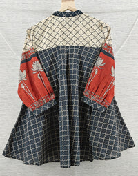 Black & Beige Scallop Print Kurti with Red Floral Sleeves