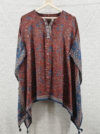 Red blue Floral Fusion Kaftan Top