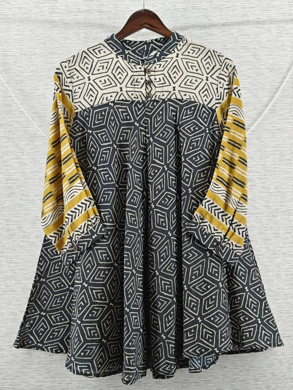 Black Geometric Print Mul Chanderi Short Kurti for Women