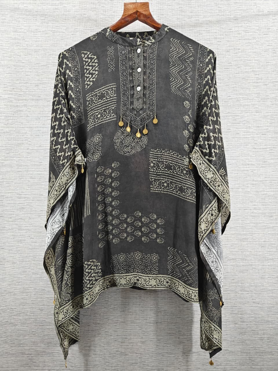 Grey Ethnic print Kaftan Top