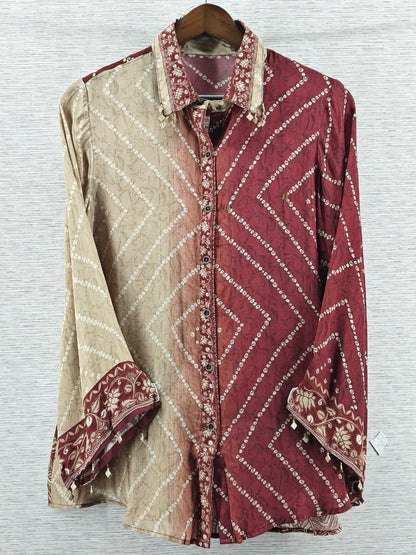 Maroon Bandhani Kalamkari Printed Crepe Shirt