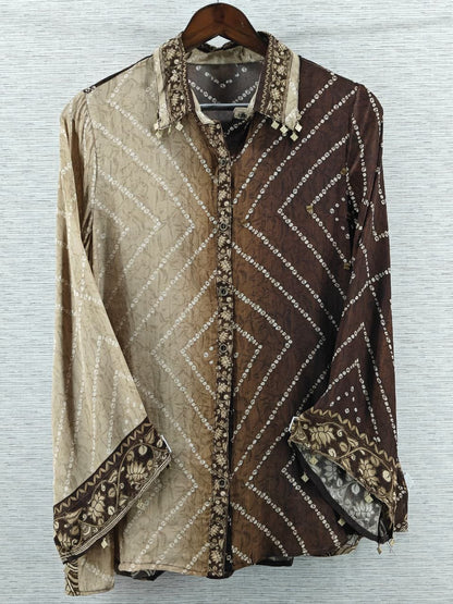 Brown Bandhani Kalamkari Printed Crepe Shirt