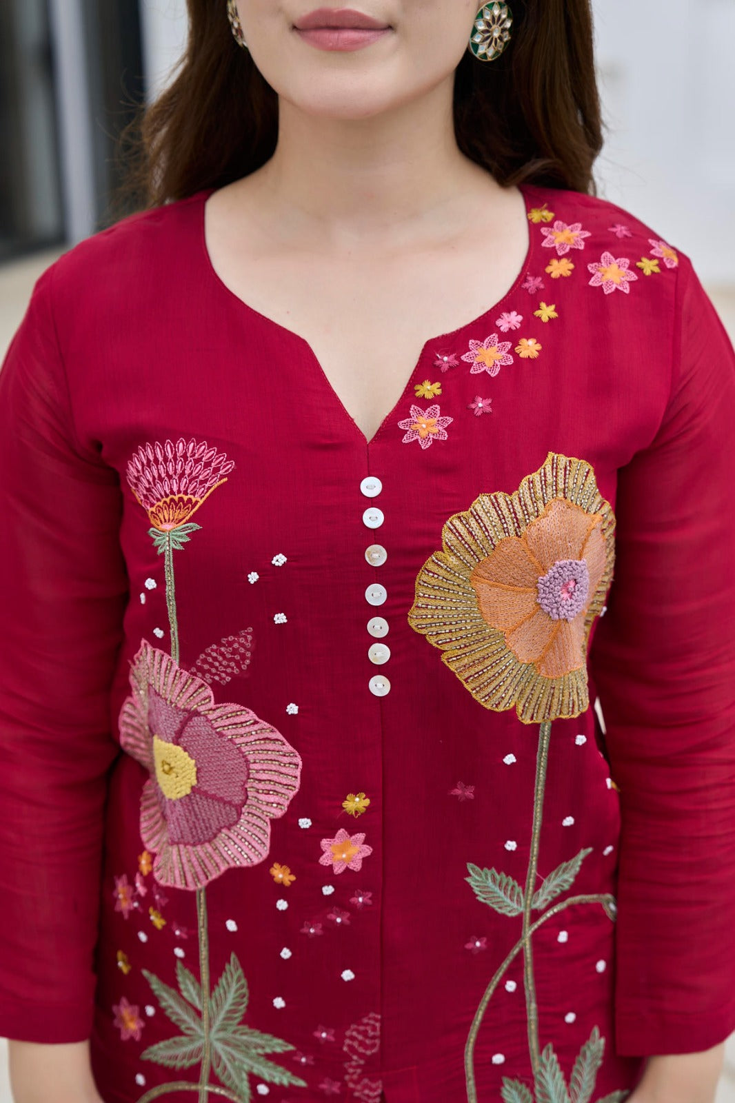 Red floral embroidered Co-ord set