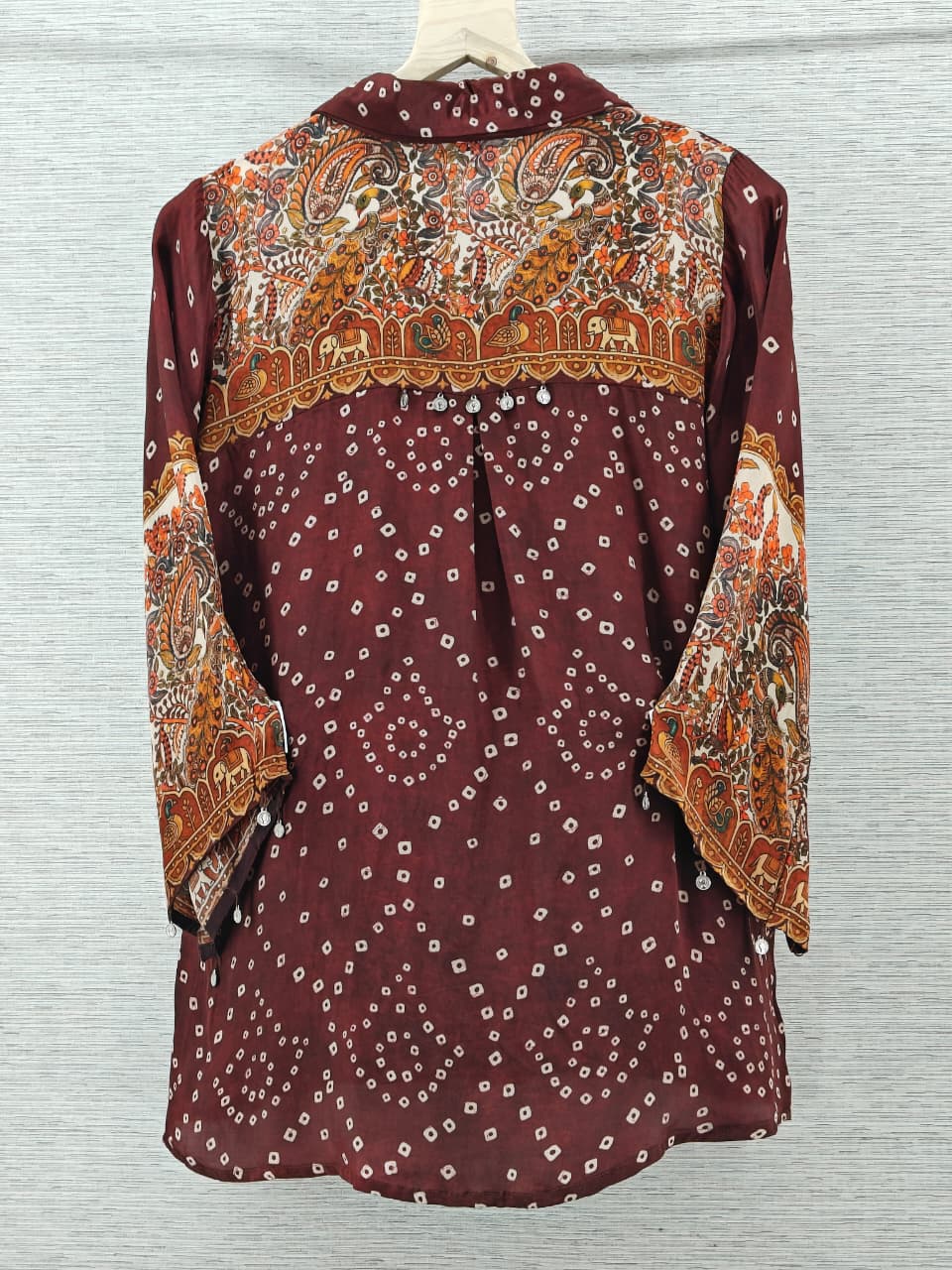Maroon Bandhani Kalamkari Printed Crepe Shirt