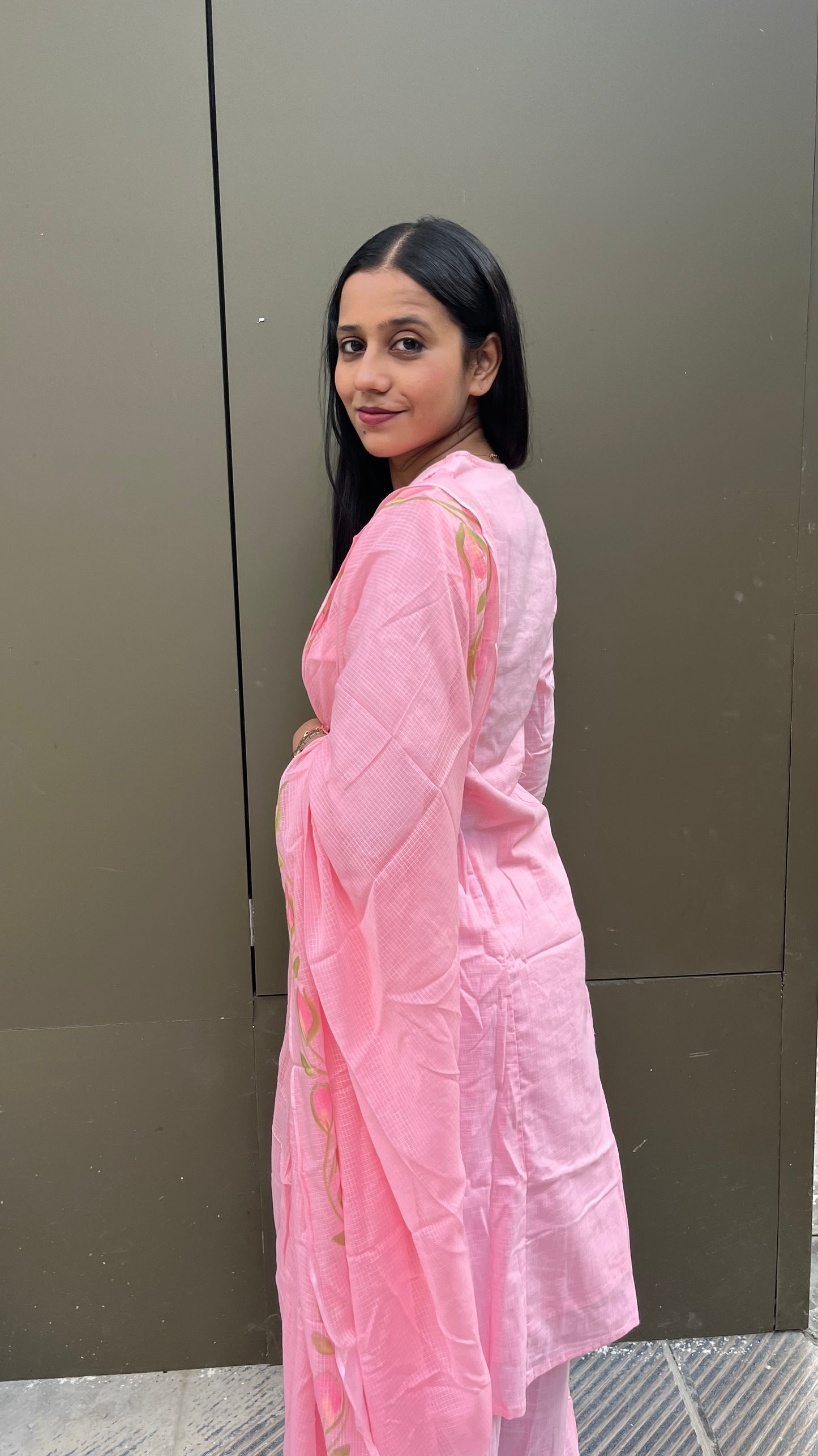Handpainted Cotton Kurta Pant Dupatta Set