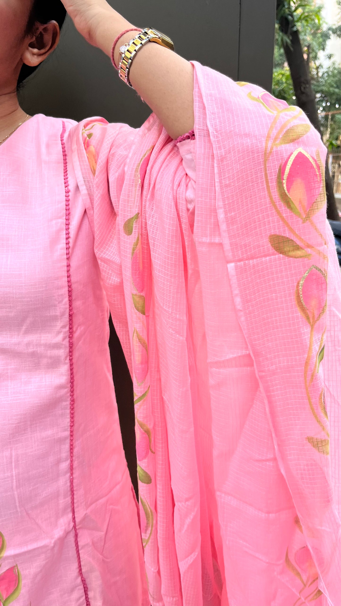 Handpainted Cotton Kurta Pant Dupatta Set