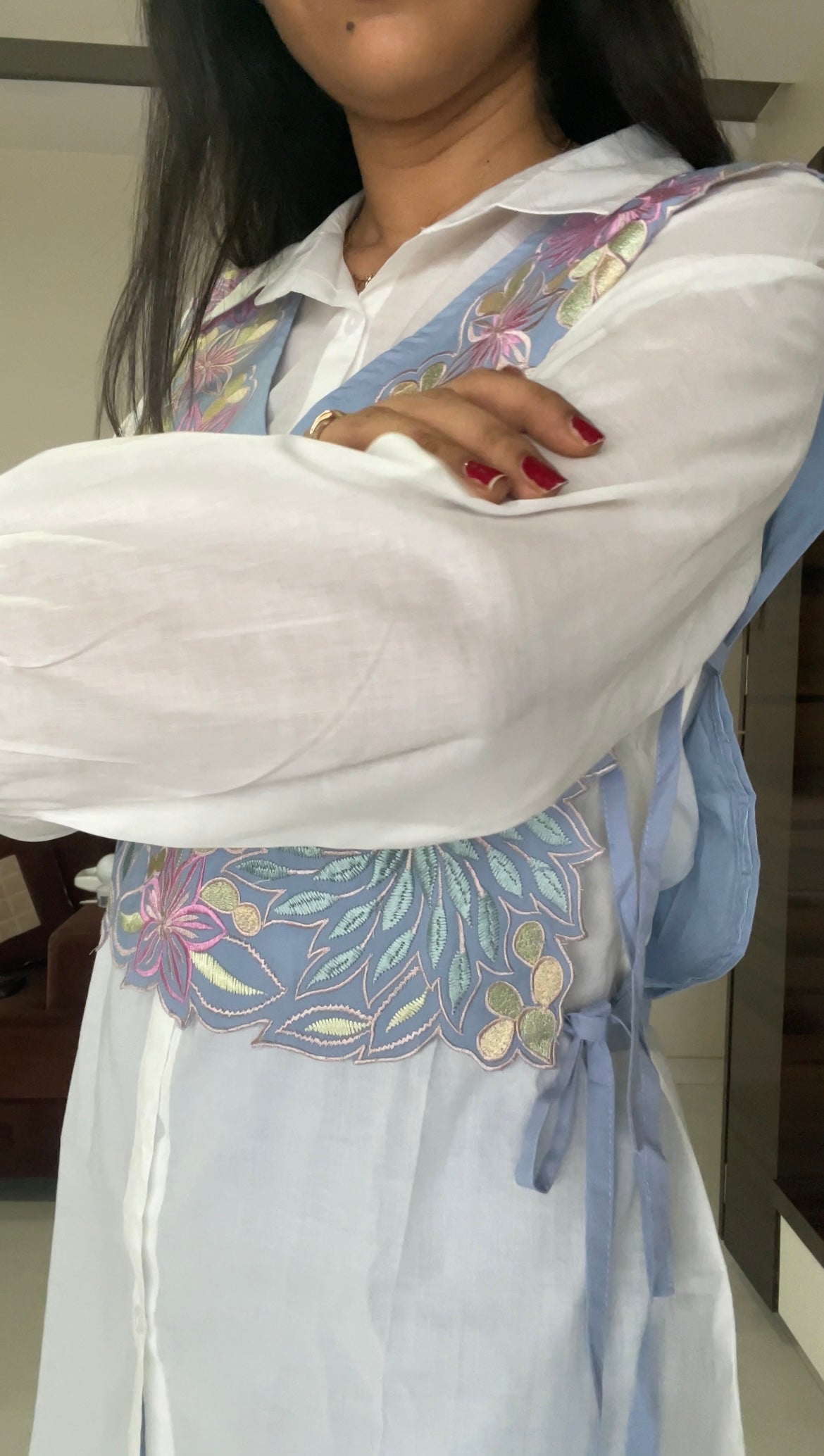 Powder Blue Floral Embroidered Waistcoat Co-ord Set