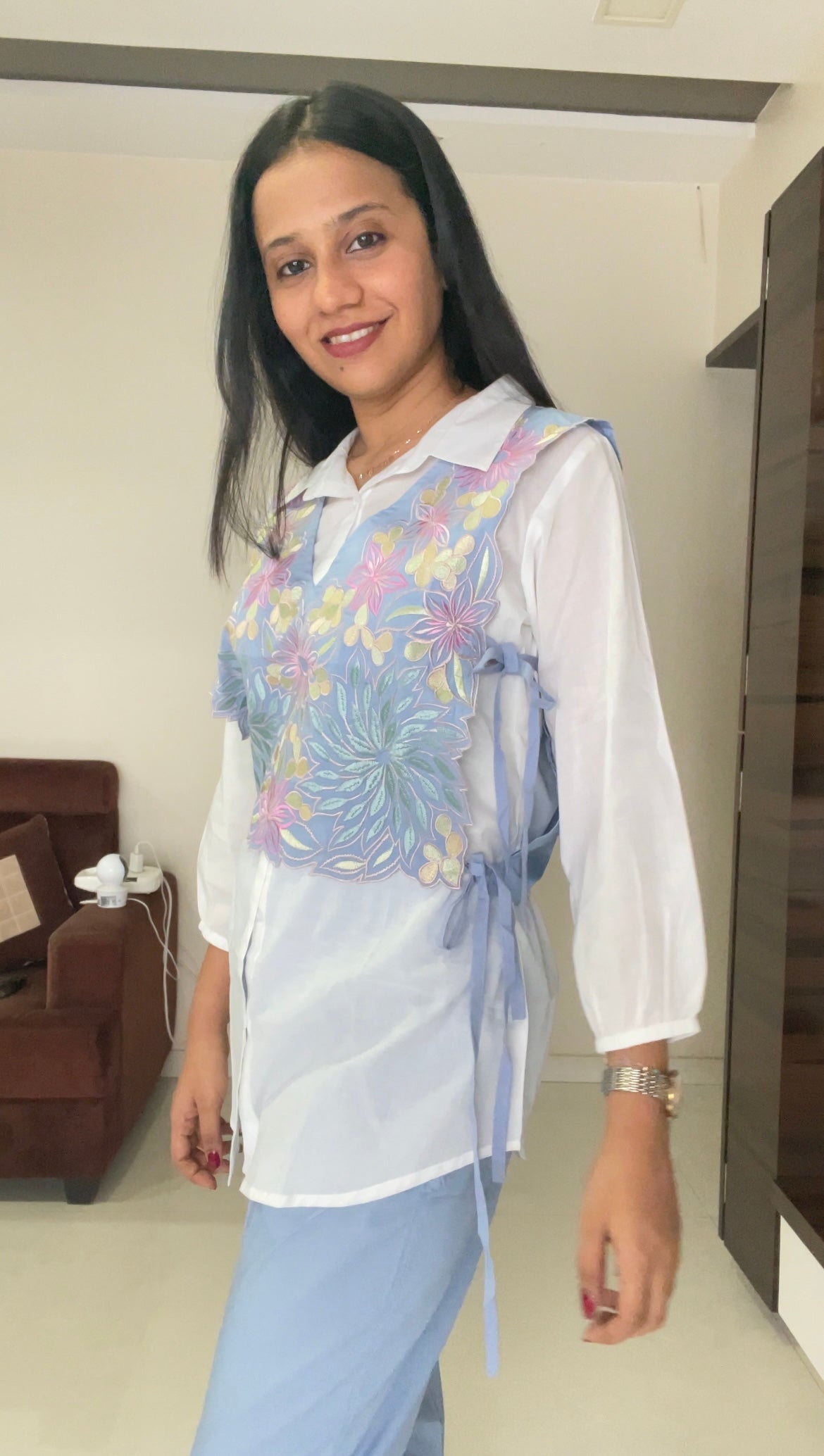 Powder Blue Floral Embroidered Waistcoat Co-ord Set