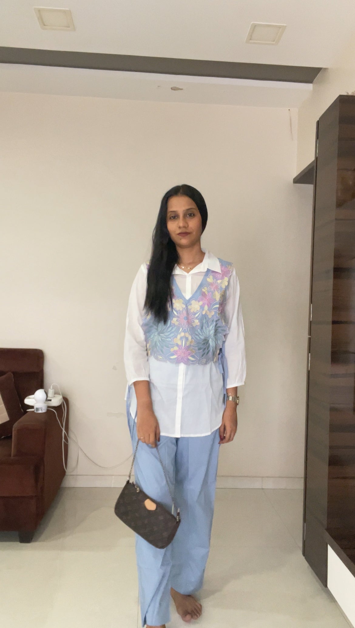 Powder Blue Floral Embroidered Waistcoat Co-ord Set