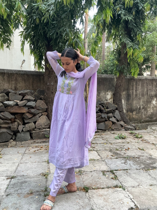 Lilac mul cotton suit set for women