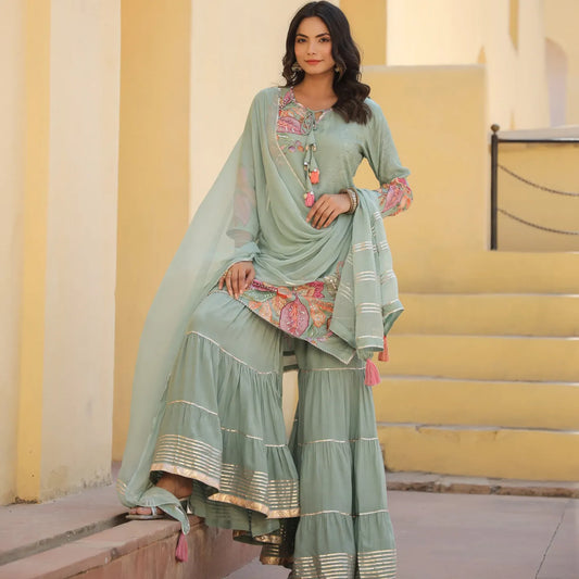 Heavy Gharara Dress for Women - Suit Set Kurti Pant Dupatta Set