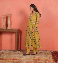 Asymmetric  Jharoka Cotton Printed Kurta Pant Set