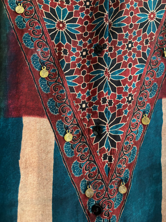 Blue and Beige Stripe Ajrakh printed Shirt