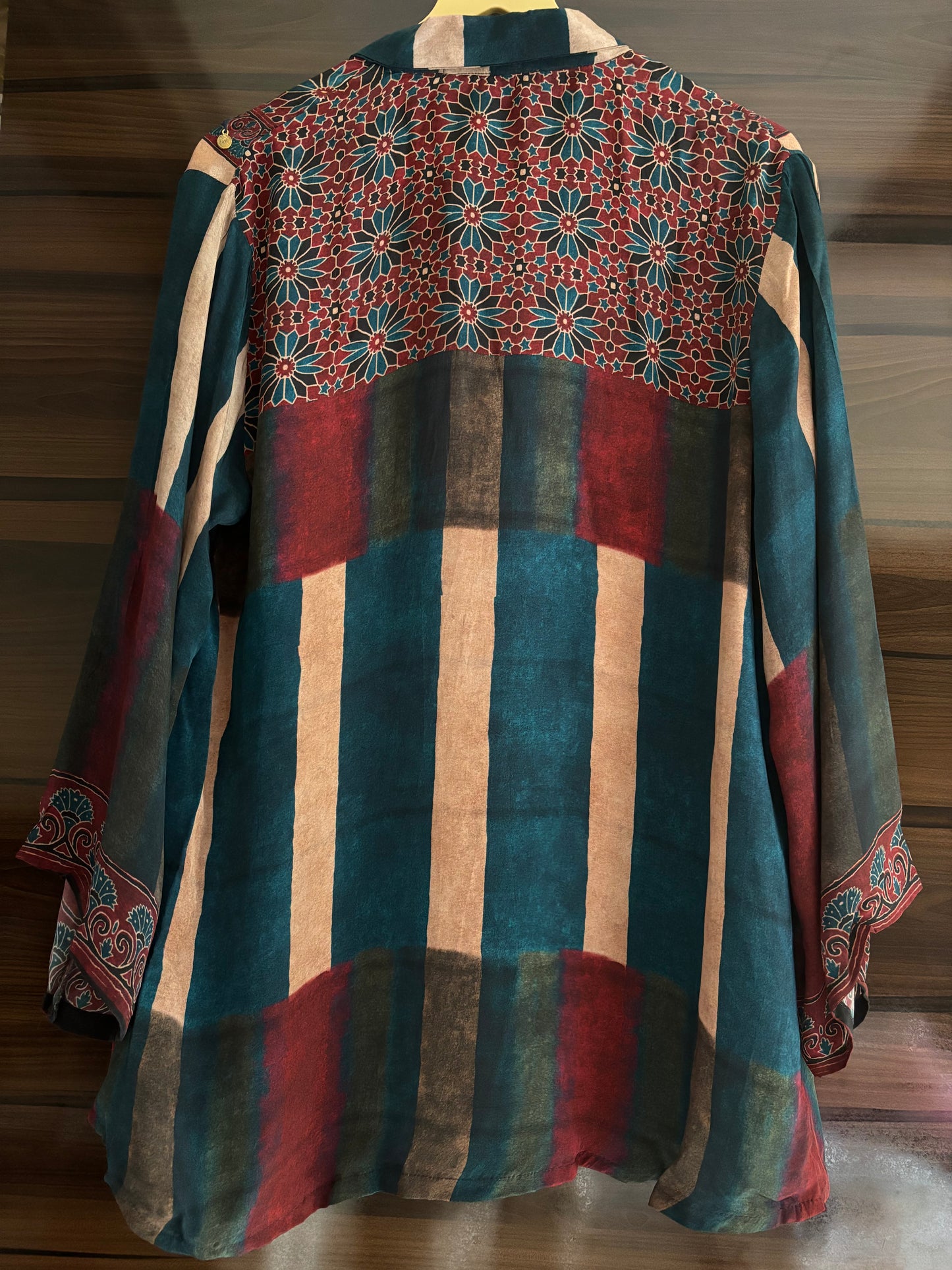 Blue and Beige Stripe Ajrakh printed Shirt