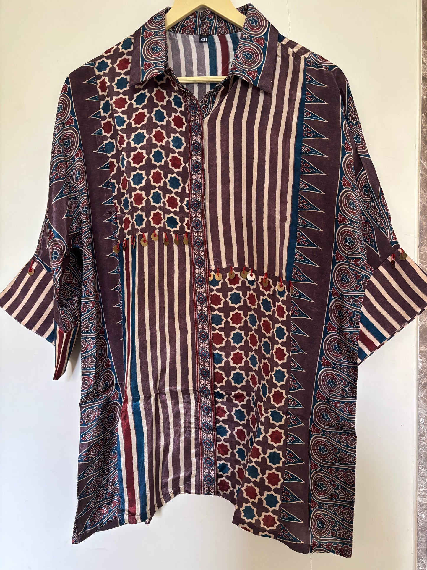 Brown stripe half and half Ajrakh Shirt