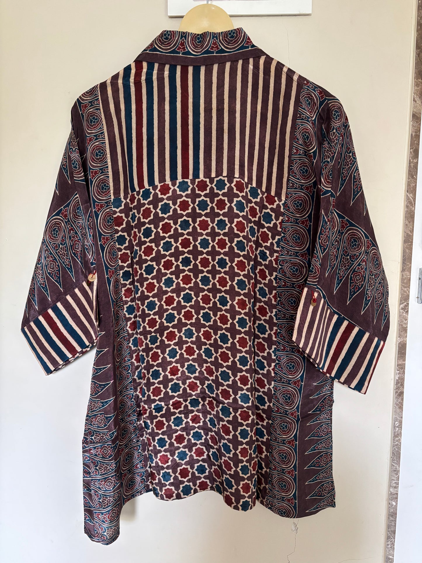 Brown stripe half and half Ajrakh Shirt