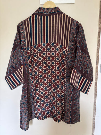 Brown stripe half and half Ajrakh Shirt